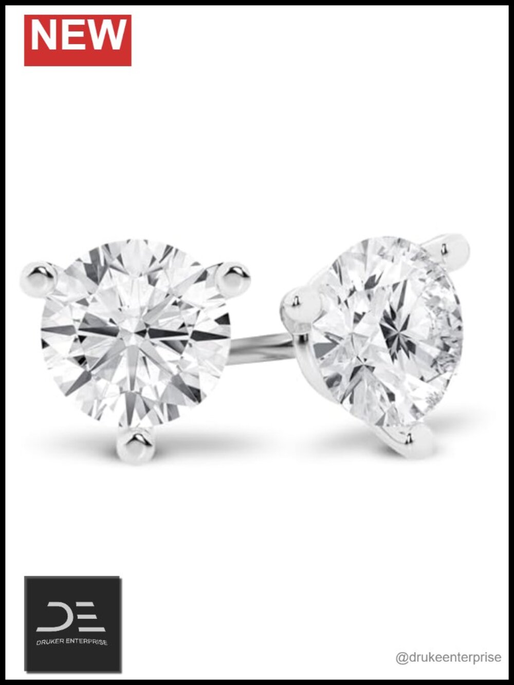 Lab Grown Diamond Stud Earrings 1ct 14K White Gold Screw Back